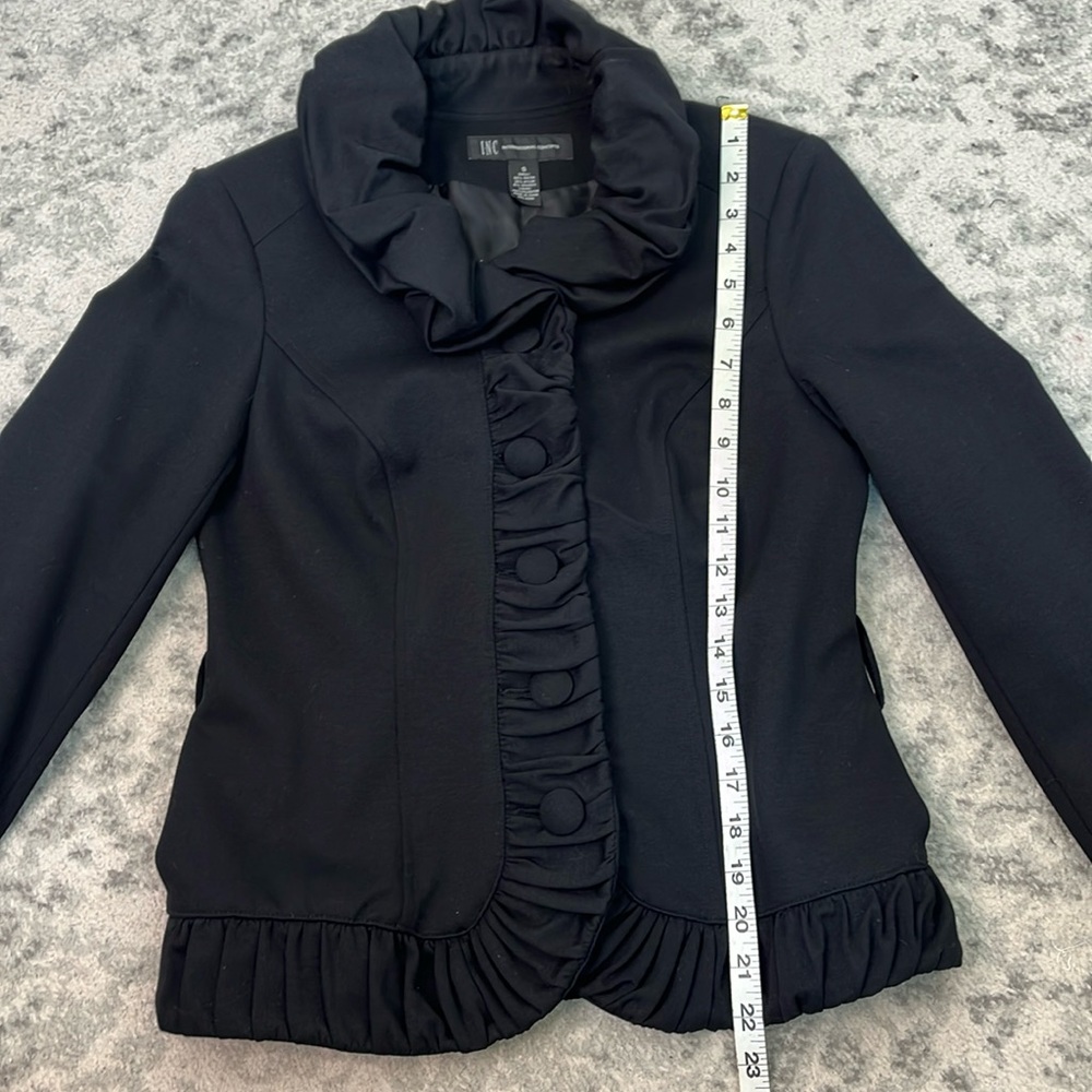 INC International Concepts BLACK RUFFLE COLLAR CARRER JACKET LINED SZ SMALL - Picture 11 of 14